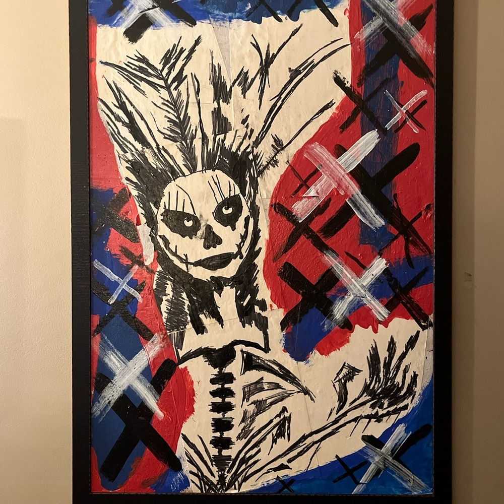 Abstract Skeleton Art Print - Red, Blue, Black